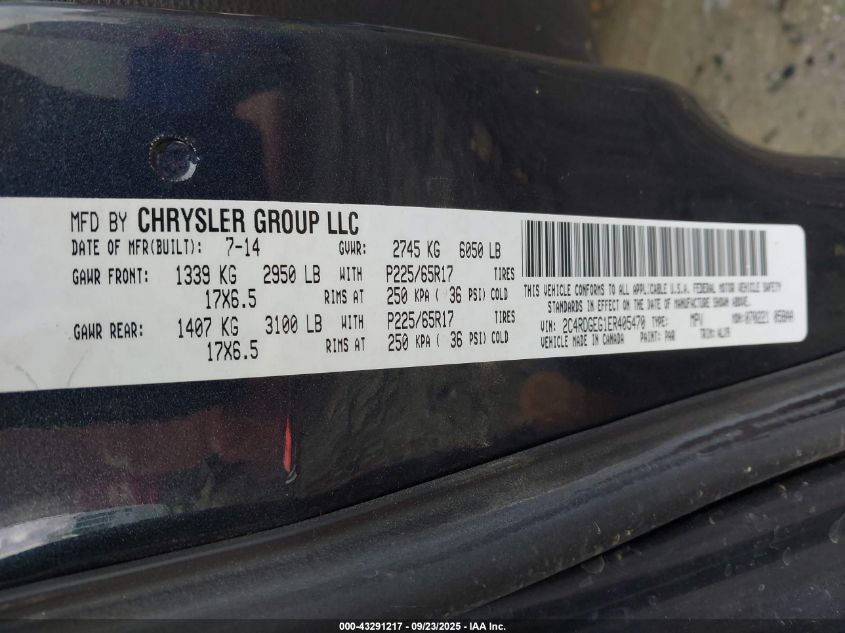 2014 Dodge Grand Caravan R/T VIN: 2C4RDGEG1ER405470 Lot: 43291217