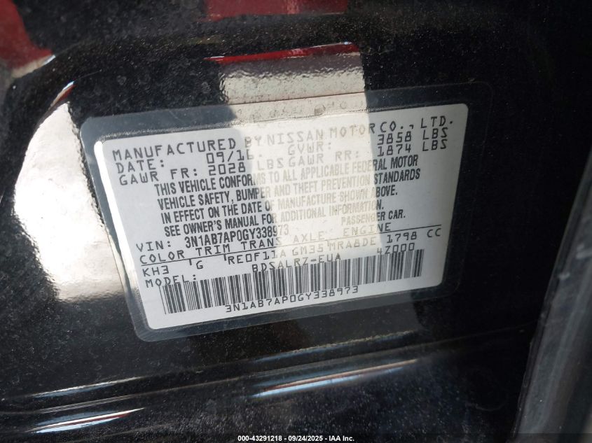 2016 Nissan Sentra Sr VIN: 3N1AB7AP0GY338973 Lot: 43291218