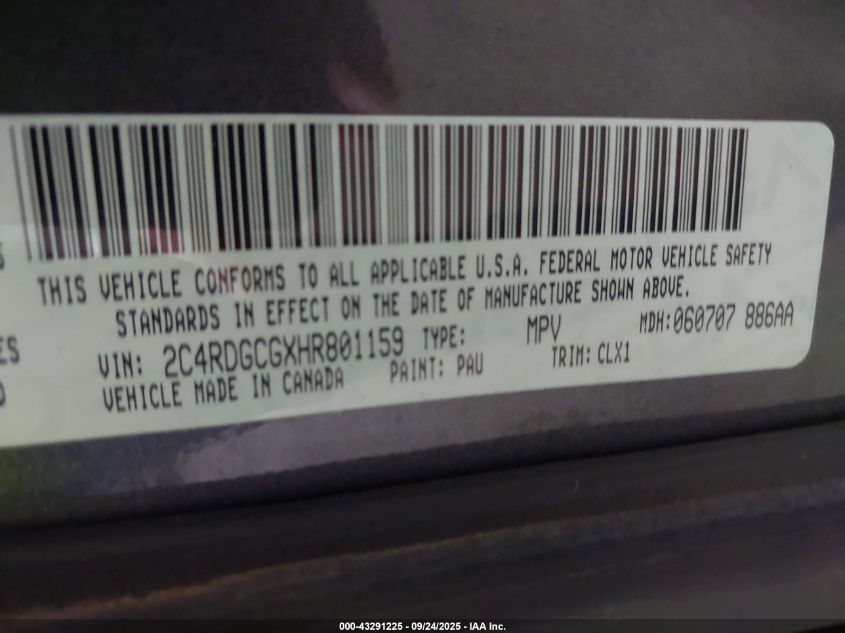 2017 Dodge Grand Caravan Sxt VIN: 2C4RDGCGXHR801159 Lot: 43291225