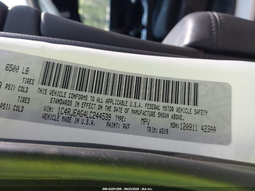 2020 Jeep Grand Cherokee Laredo E 4X2 VIN: 1C4RJEAG4LC244539 Lot: 43291266