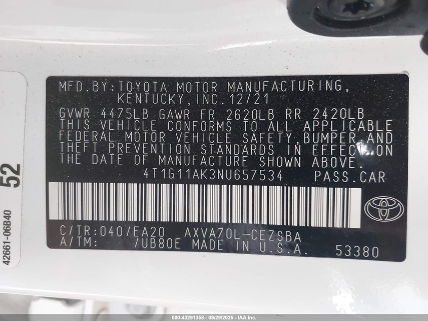 2022 TOYOTA CAMRY SE - 4T1G11AK3NU657534