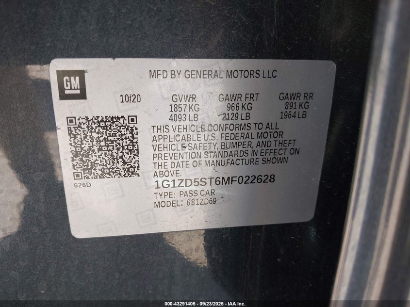 2021 CHEVROLET MALIBU FWD LT - 1G1ZD5ST6MF022628