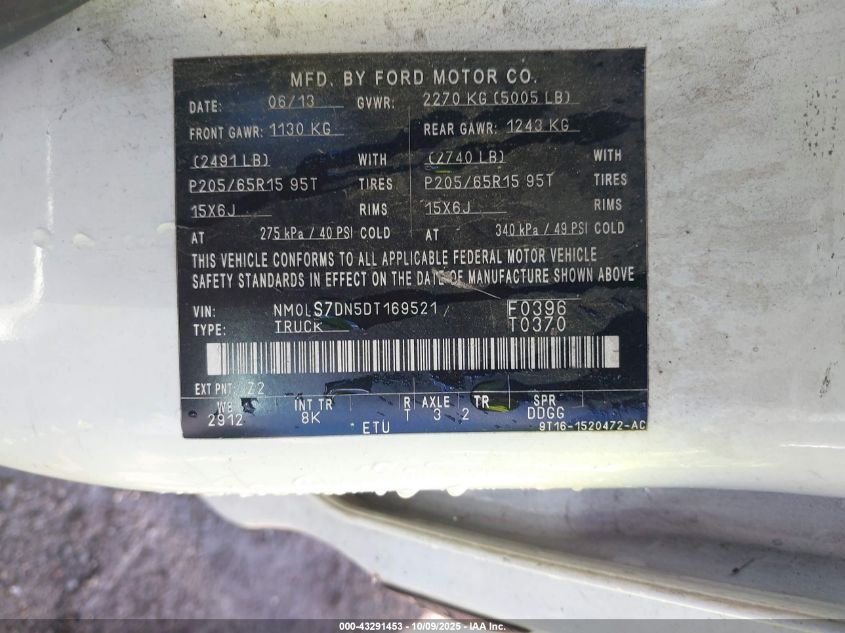 2013 Ford Transit Connect Xlt VIN: NM0LS7DN5DT169521 Lot: 43291453