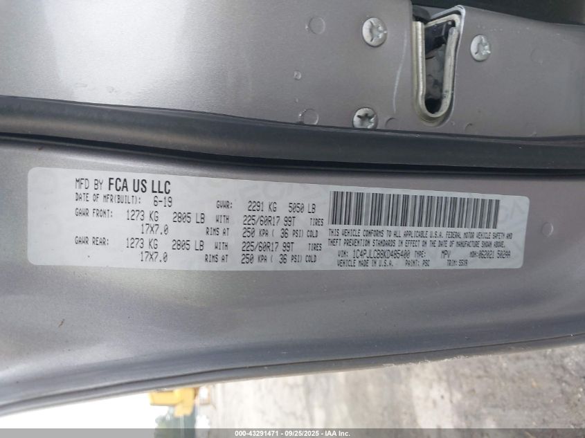 2019 Jeep Cherokee Latitude Fwd VIN: 1C4PJLCB8KD485400 Lot: 43291471