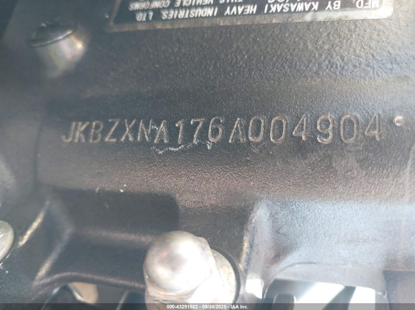2006 Kawasaki Zx1400 A VIN: JKBZXNA176A004904 Lot: 43291502