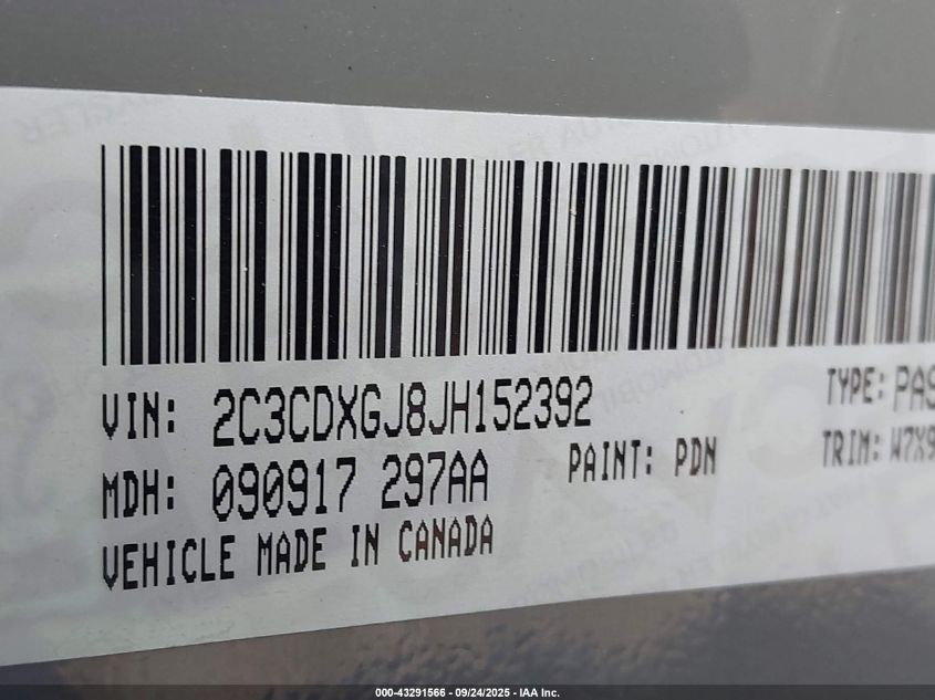 2018 Dodge Charger R/T Scat Pack Rwd VIN: 2C3CDXGJ8JH152392 Lot: 43291566