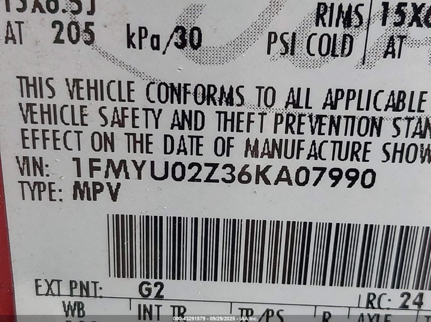 2006 Ford Escape Xls/Xls Manual VIN: 1FMYU02Z36KA07990 Lot: 43291579
