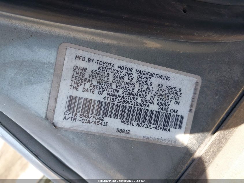 1997 Toyota Avalon Xl VIN: 4T1BF12B9VU183034 Lot: 43291581