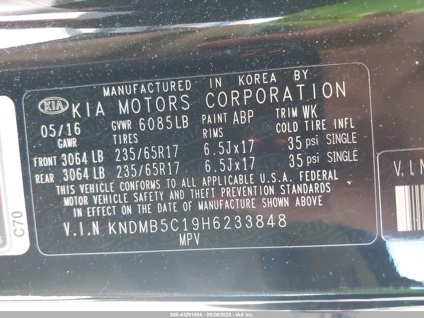 2017 KIA SEDONA LX - KNDMB5C19H6233848