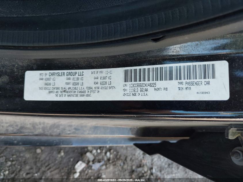 2012 Chrysler 200 Touring VIN: 1C3CCBBB2CN148225 Lot: 43291653