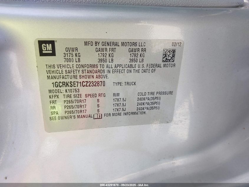2012 Chevrolet Silverado 1500 Lt VIN: 1GCRKSE71CZ232870 Lot: 43291678