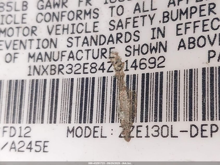 2004 Toyota Corolla S VIN: 1NXBR32E84Z314692 Lot: 43291723