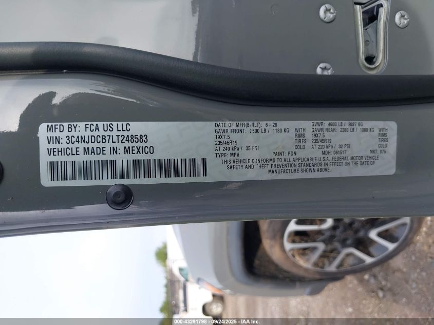 2020 Jeep Compass Limited 4X4 VIN: 3C4NJDCB7LT248583 Lot: 43291798