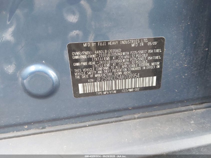 2010 Subaru Forester 2.5X Premium VIN: JF2SH6CC5AH708954 Lot: 43291914