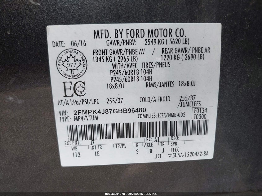 2016 FORD EDGE SEL - 2FMPK4J87GBB96480