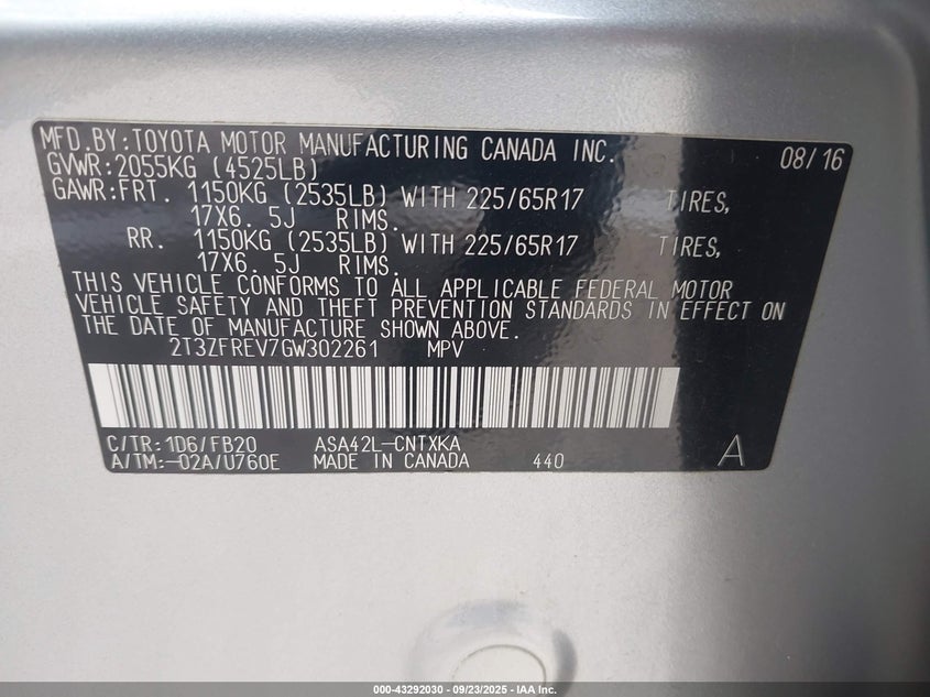 2016 TOYOTA RAV4 LE - 2T3ZFREV7GW302261