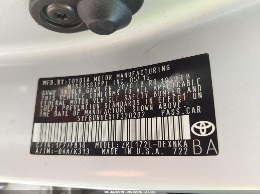 2015 TOYOTA COROLLA LE PLUS - 5YFBURHEXFP320202