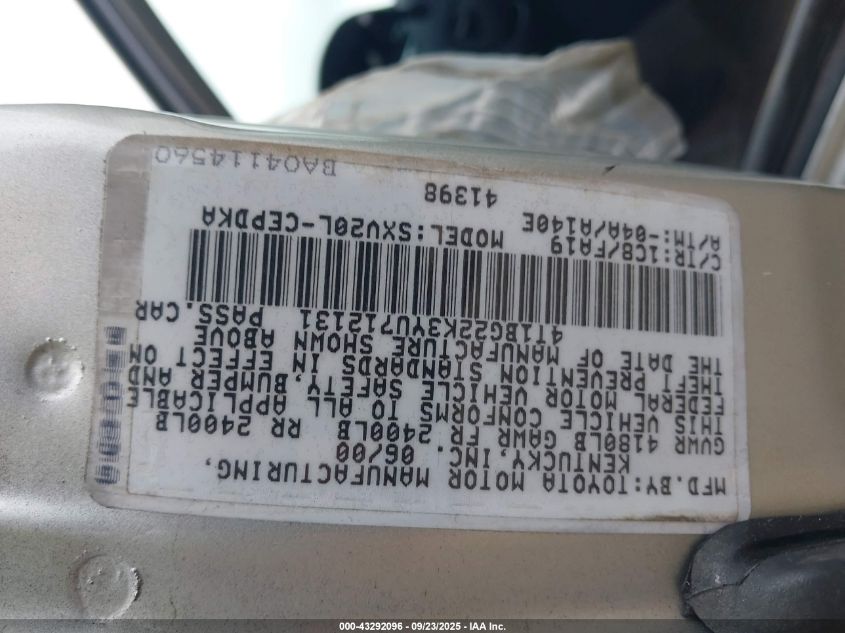 2000 Toyota Camry Ce VIN: 4T1BG22K3YU712131 Lot: 43292096