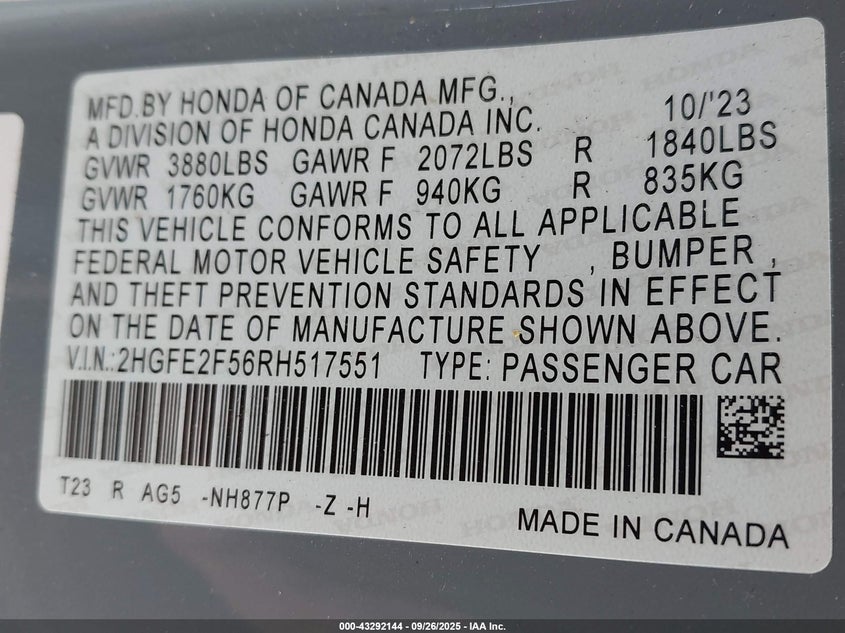 2HGFE2F56RH517551 2024 HONDA CIVIC photo no. 9