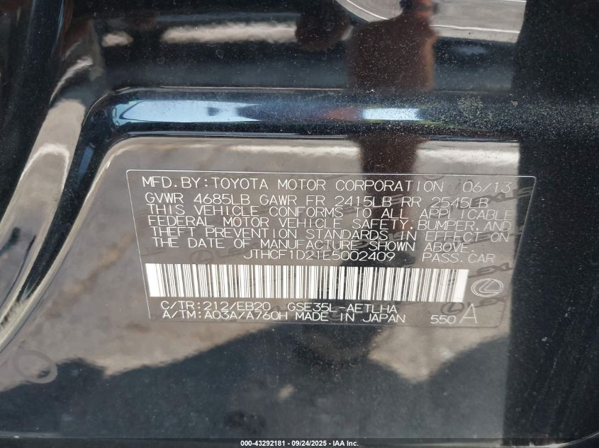 2014 Lexus Is 250 VIN: JTHCF1D21E5002409 Lot: 43292181