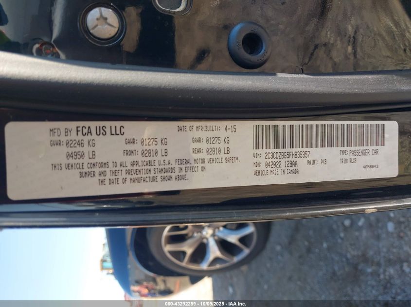 2015 Dodge Challenger Sxt Plus VIN: 2C3CDZBG5FH835357 Lot: 43292259