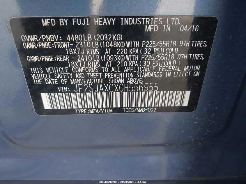 2016 SUBARU FORESTER 2.5I TOURING - JF2SJAXCXGH556955