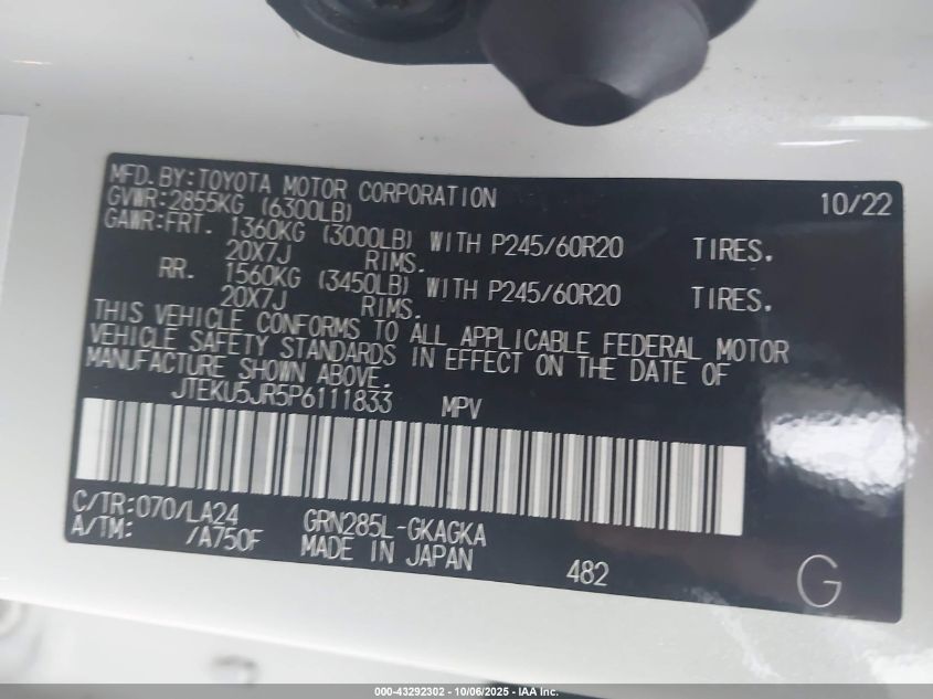 2023 Toyota 4Runner Limited VIN: JTEKU5JR5P6111833 Lot: 43292302