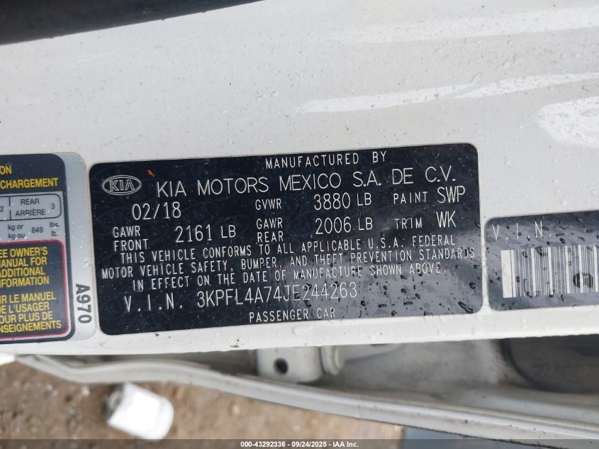 2018 Kia Forte Lx VIN: 3KPFL4A74JE244263 Lot: 43292336