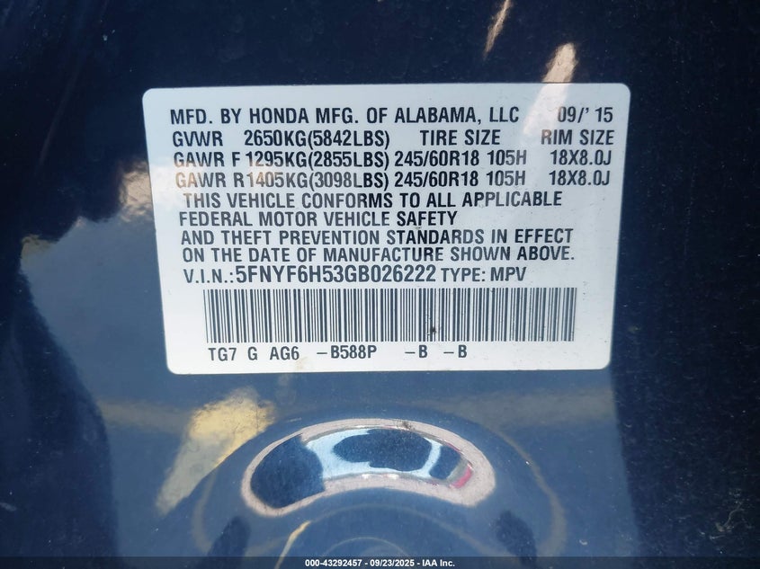 2016 HONDA PILOT EX-L - 5FNYF6H53GB026222