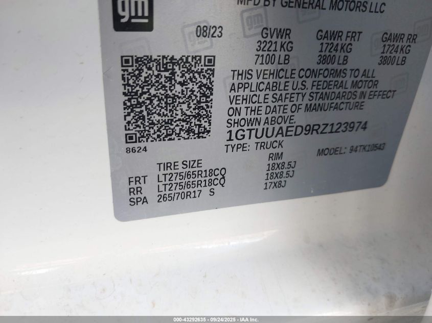 2024 GMC Sierra 1500 4Wd Short Box Pro VIN: 1GTUUAED9RZ123974 Lot: 43292635