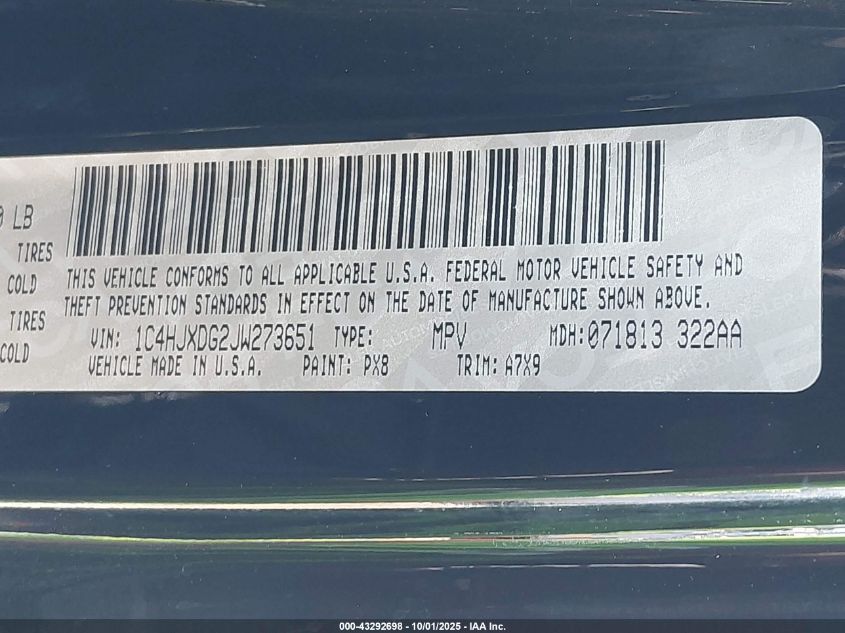 2018 Jeep Wrangler Unlimited Sport S 4X4 VIN: 1C4HJXDG2JW273651 Lot: 43292698