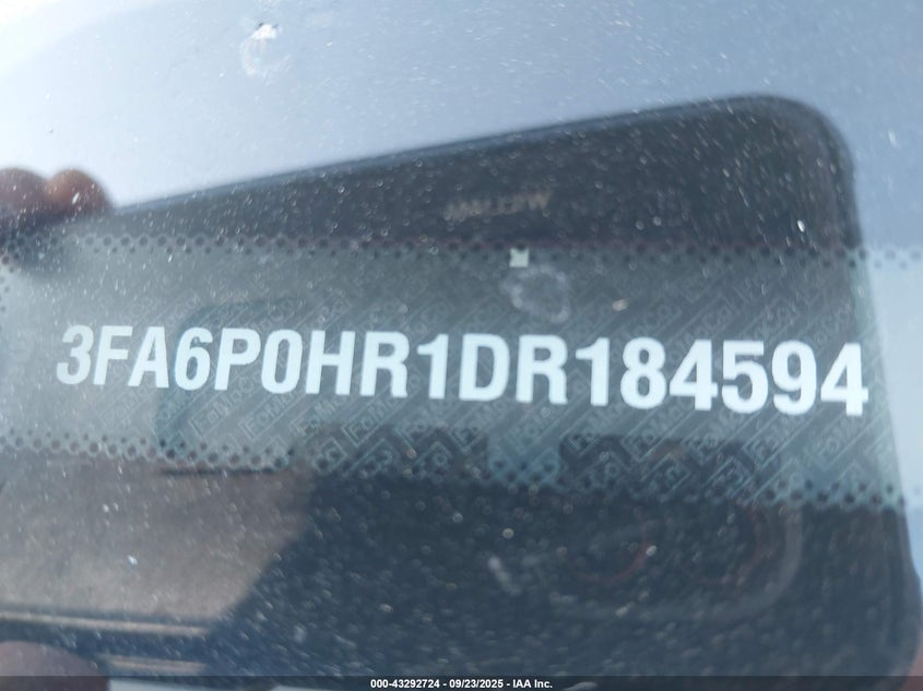 2013 Ford Fusion Se VIN: 3FA6P0HR1DR184594 Lot: 43292724