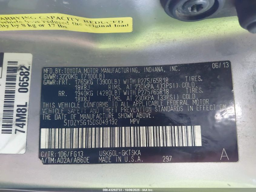 2013 Toyota Sequoia Sr5 VIN: 5TDZY5G15DS049192 Lot: 43292733