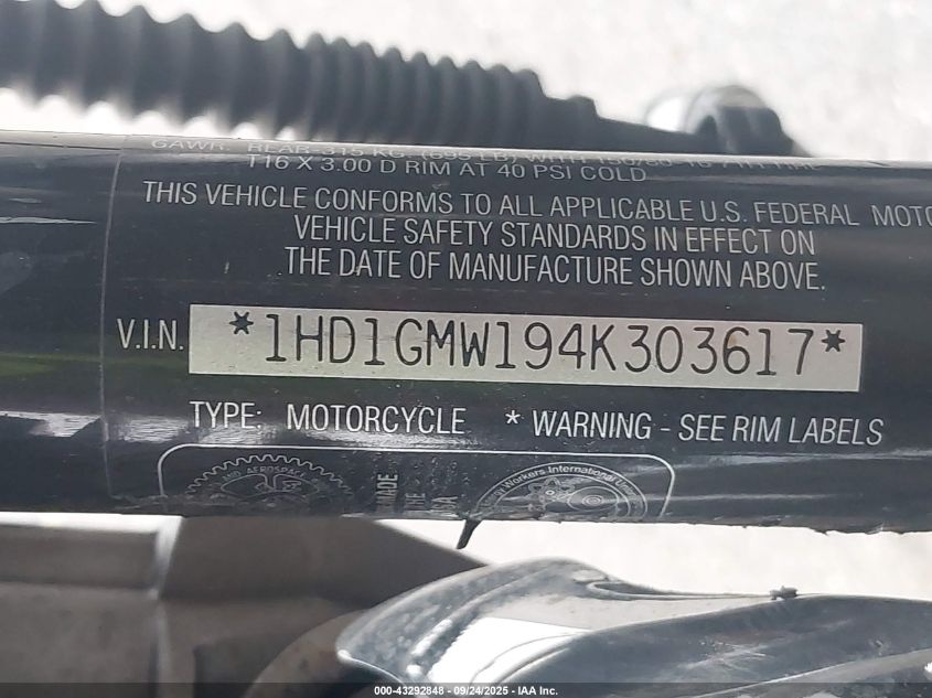 2004 Harley-Davidson Fxdi VIN: 1HD1GMW194K303617 Lot: 43292848
