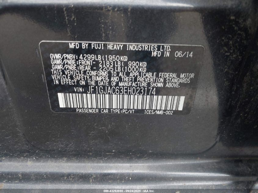 2014 Subaru Impreza 2.0I Premium VIN: JF1GJAC63EH023174 Lot: 43292855