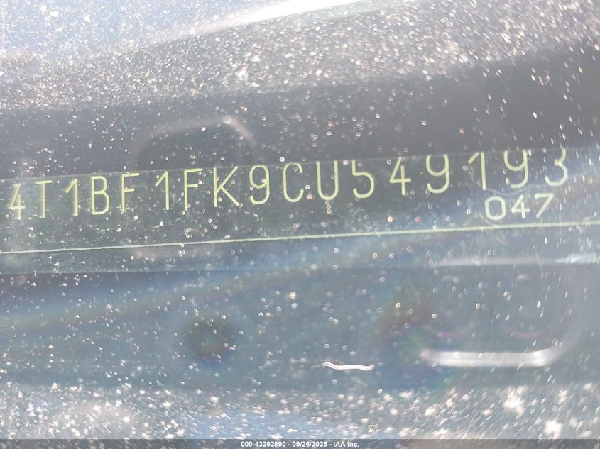 2012 Toyota Camry Le VIN: 4T1BF1FK9CU549193 Lot: 43292890