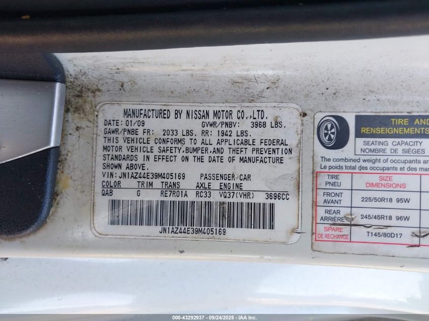 2009 Nissan 370Z Touring VIN: JN1AZ44E39M405169 Lot: 43292937