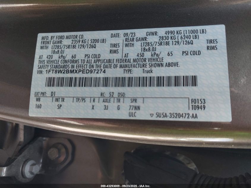 2023 Ford F-250 King Ranch VIN: 1FT8W2BMXPED97274 Lot: 43293009