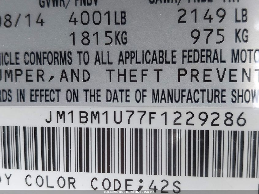 2015 Mazda Mazda3 I Sport VIN: JM1BM1U77F1229286 Lot: 43293109