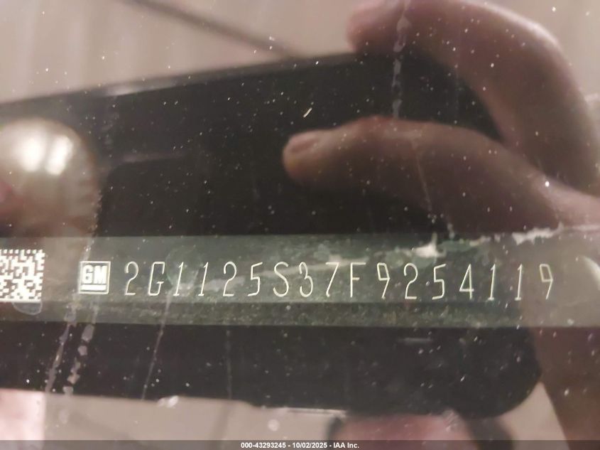 2015 Chevrolet Impala 2Lt VIN: 2G1125S37F9254119 Lot: 43293245