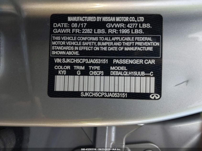 2018 Infiniti Qx30 Luxury VIN: SJKCH5CP3JA053151 Lot: 43293336