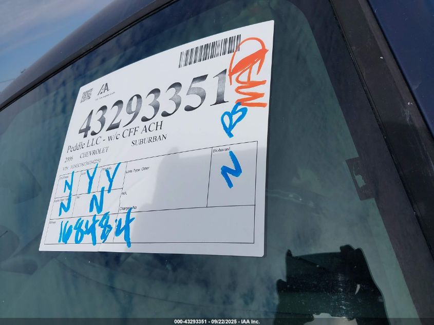 2006 Chevrolet Suburban 1500 Ls VIN: 1GNEC16Z36J142250 Lot: 43293351