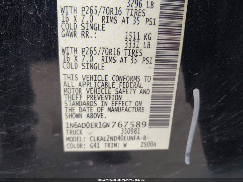 2016 NISSAN FRONTIER SV - 1N6AD0ER1GN767589