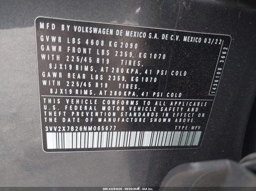 2022 VOLKSWAGEN TAOS 1.5T SEL 3VV2X7B26NM065677