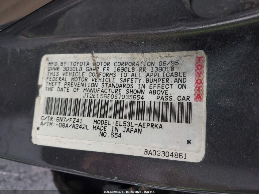 1995 Toyota Tercel Dx VIN: JT2EL56E0S7035654 Lot: 43293576