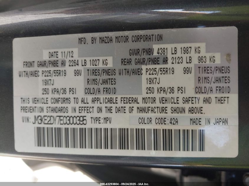 2014 Mazda Cx-5 Grand Touring VIN: JM3KE2DY7E0300395 Lot: 43293604