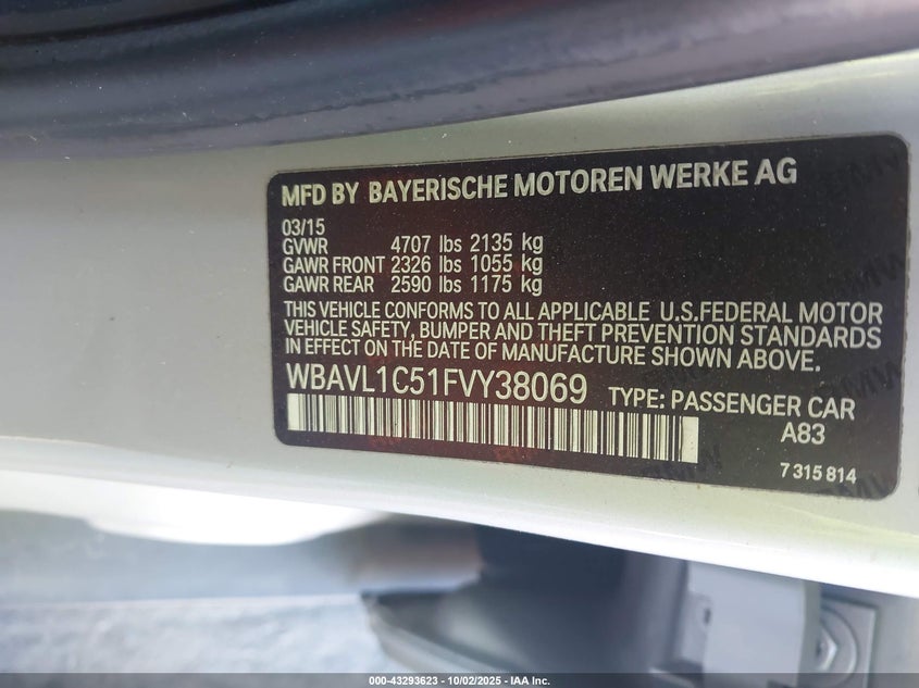 2015 BMW X1 XDRIVE28I WBAVL1C51FVY38069