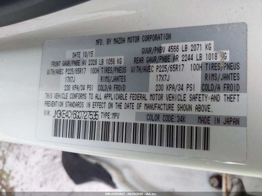 2016 Mazda Cx-5 Touring VIN: JM3KE4CY6G0727535 Lot: 43293647