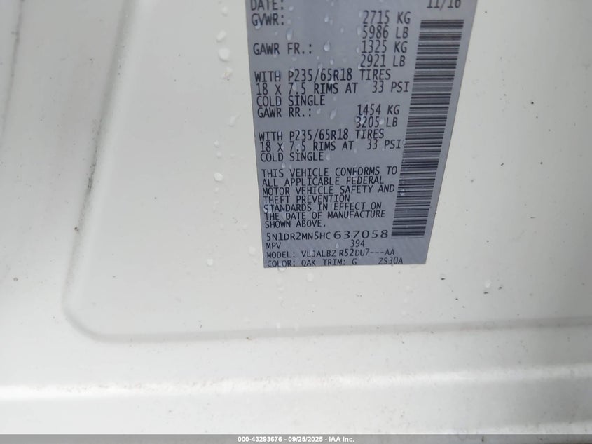 2017 NISSAN PATHFINDER S - 5N1DR2MN5HC637058