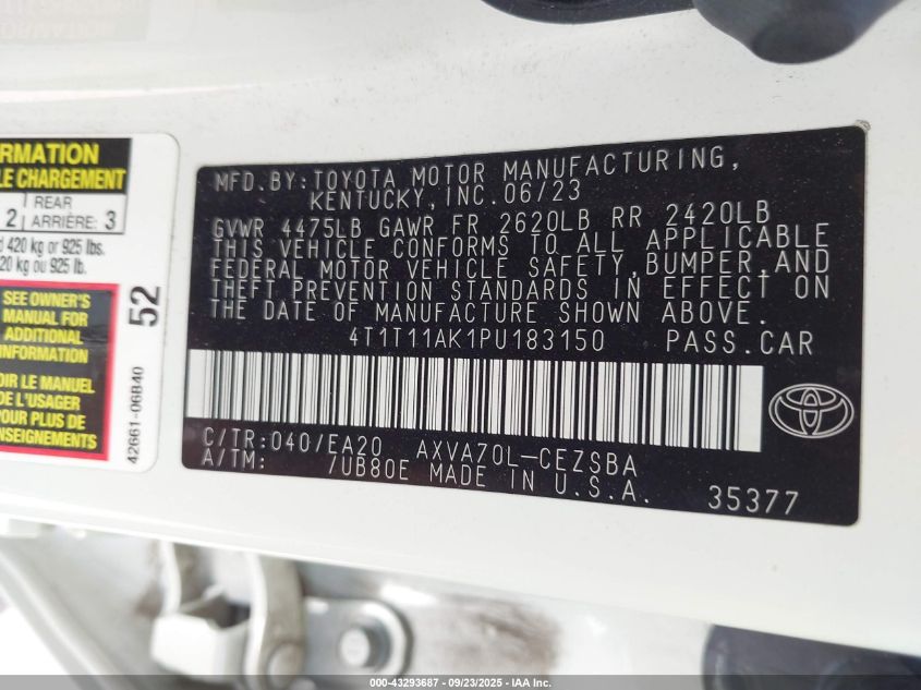 2023 Toyota Camry Se Nightshade Edition VIN: 4T1T11AK1PU183150 Lot: 43293687